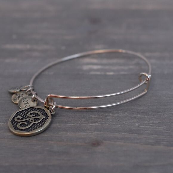 Alex and Ani Bangle Monogram Letter B Charm Bracelet Gold Tone - Picture 5 of 5